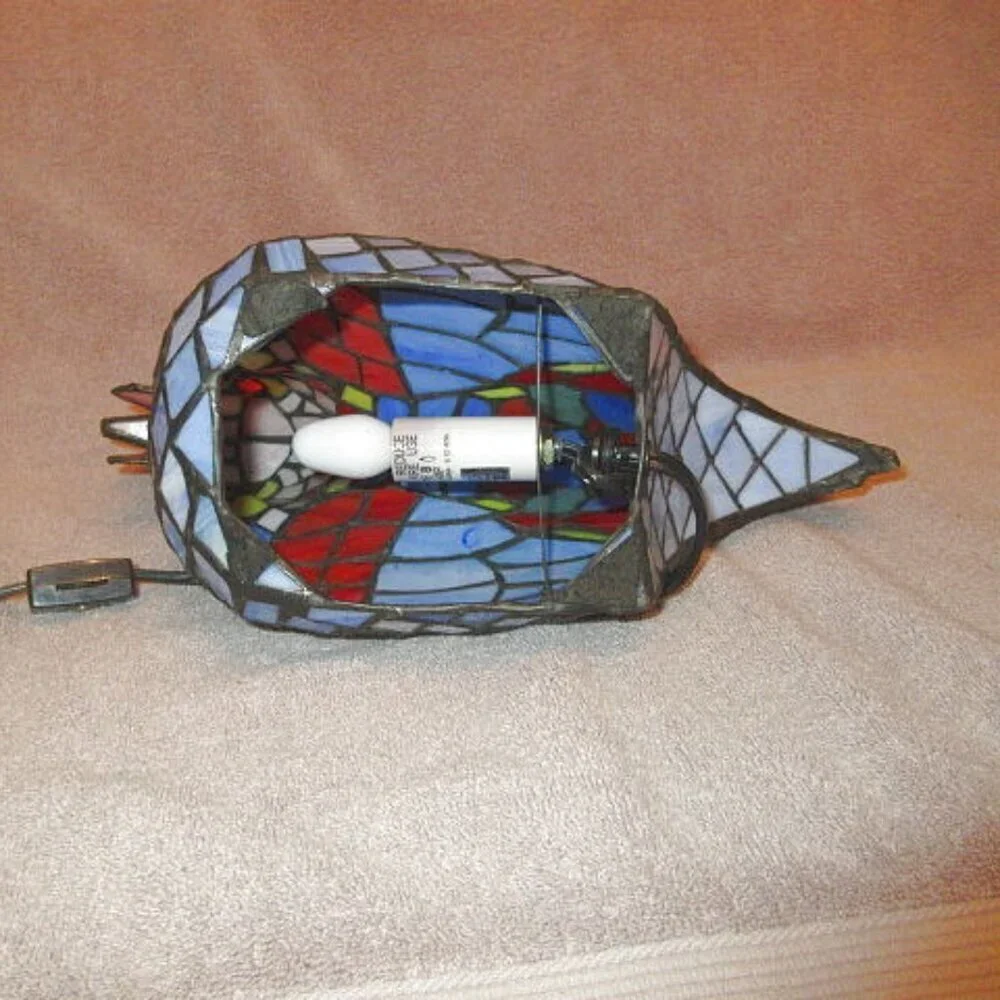 Vtg Tiffany Style Stained Glass Rooster Bird Table Lamp Night Light Off Switch